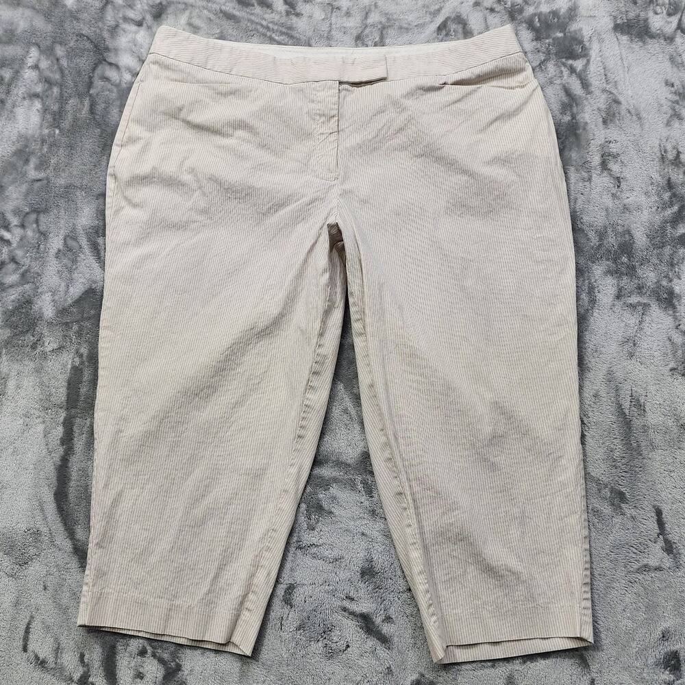 Fashion Bug Pants Womens 24 Beige Brown Striped Crop Capri Stretch Office Casual